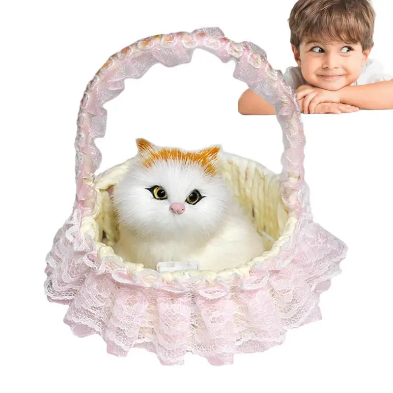 

Simulation Plush Cat Toys Dolls Kitten Models Realistic Animals Figurines Kids Children Birthday Gift Flash Flower Basket