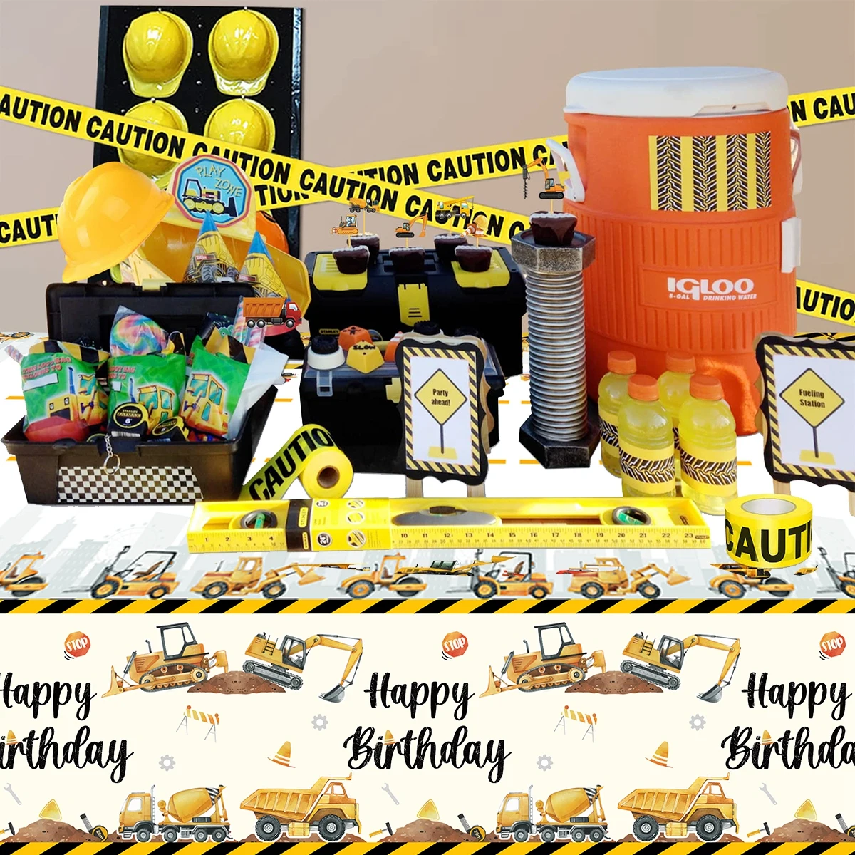 Construction Theme Tablecloth Birthday Decoration Baby Shower for Boys Excavator Truck Tractor Construction Birthday Party Decor 5