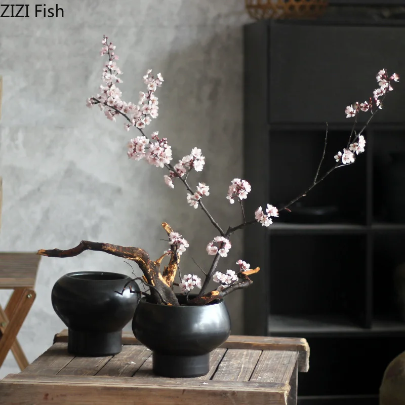 Minimalist Black Ceramic Vase Hydroponic Flower Pots Desk Decoration Flowers Arrangement Floral Vases Room Aesthetic Decor 4
