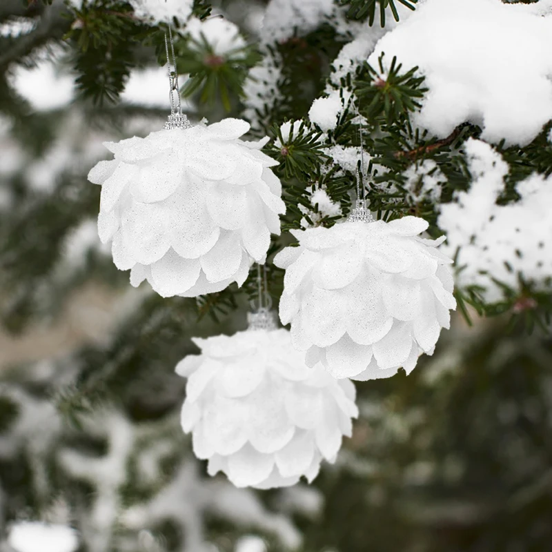 8cm White Christmas Ball Christmas Tree Ornament Xmas Decorations for Home 2023 New Year Tree Decorative Foam Balls 3Pcs/Box