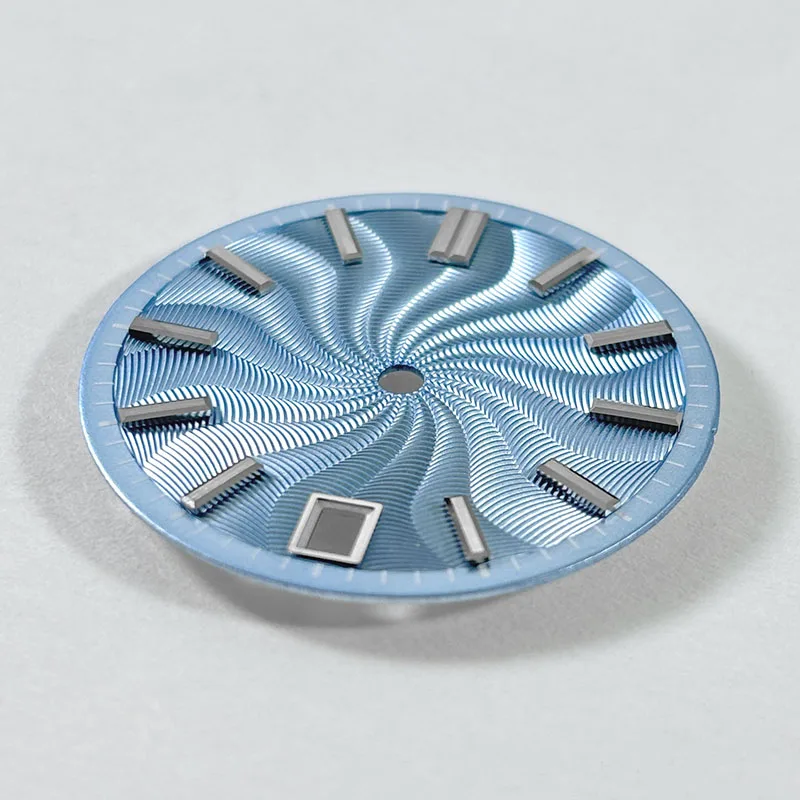 Enhanced Sterling Guilloche Watch Dial - Ice Blue & Smoky Purple, 28.5mm