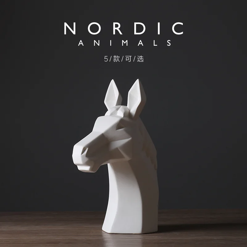 

Abstract Nordic style animal white horse head decoration, modern and minimalist hotel living room home decoration