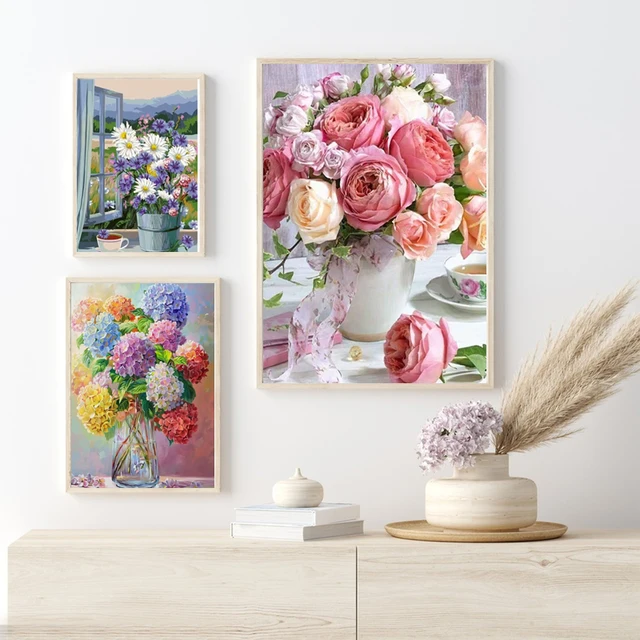 Gatyztoire bricolage peint à la main peinture à l'huile 60x75 cm peinture par numéros pour adultes Kits fleurs photo peinture décoration de la maison bricolage cadeau 4