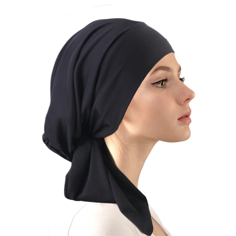 Women Muslim Turban Cap Soft Stretch Pre-Tied Islamic Headscarf Bonnet Turbante Mujer Chemo Cap Headwear