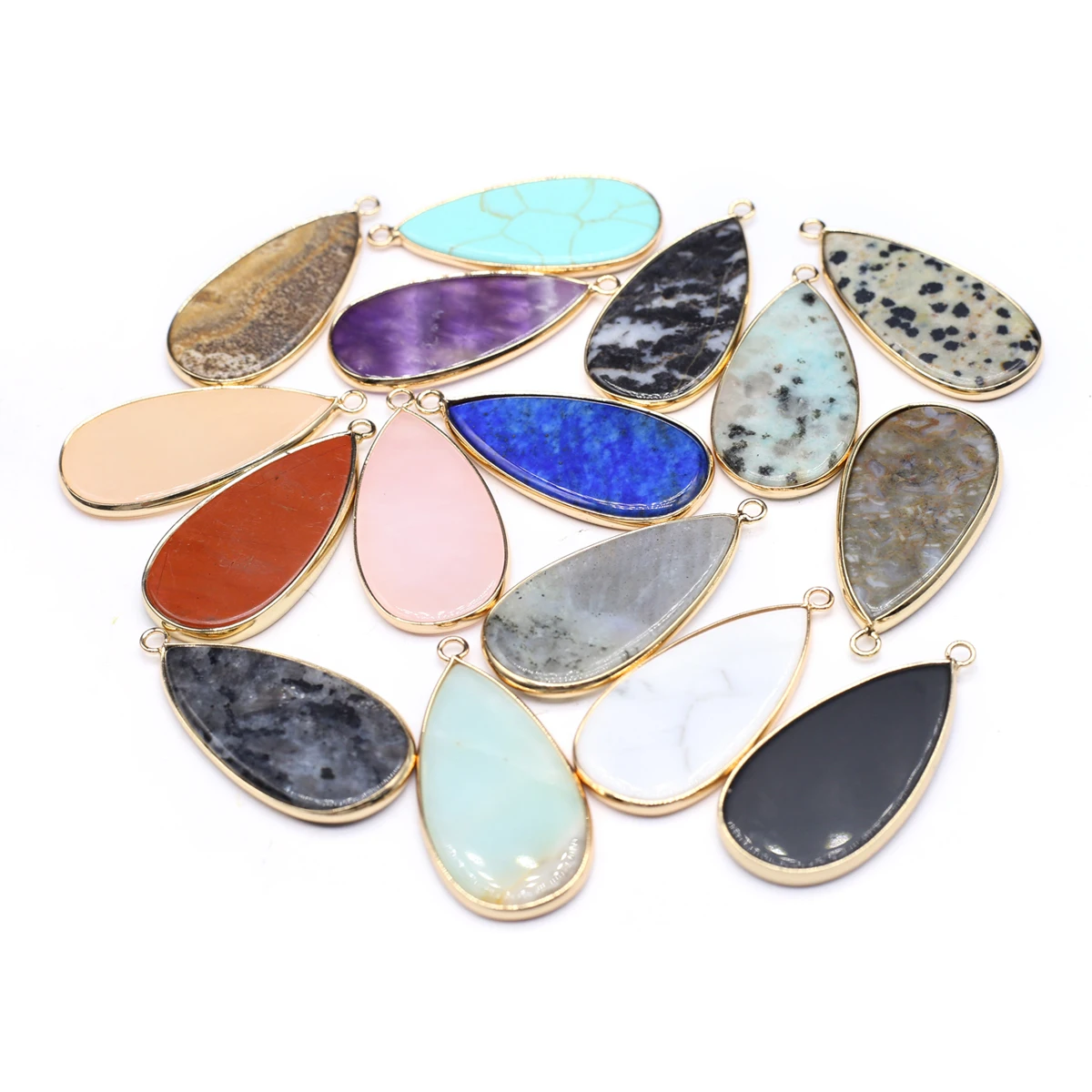 10PCS Wholesale Natural Semiprecious Stone Crystal Droplet Pendant 45x21mm Jewelry Making DIY Necklace Earrings Accessories Gift