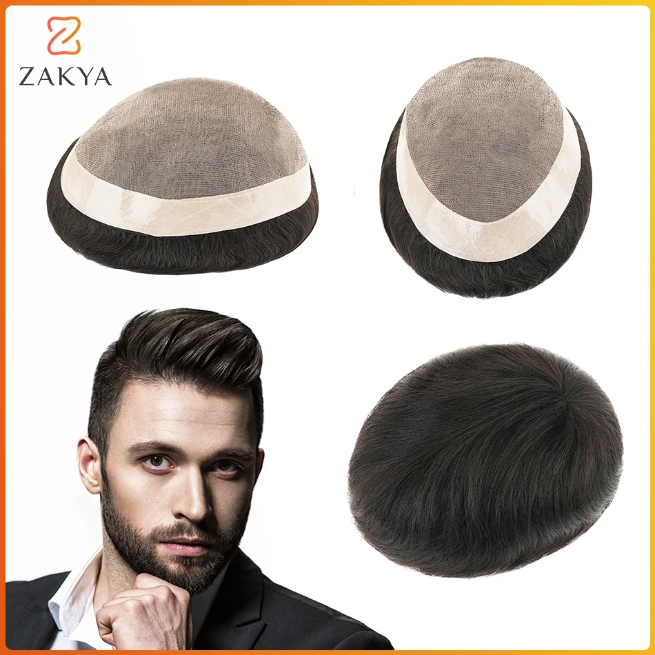 Mono Durable Human Hair Toupee Men Breathable Male Hair Prosthesis Capillary Men 130% Density 6" Male Wig Systems human hair toupee