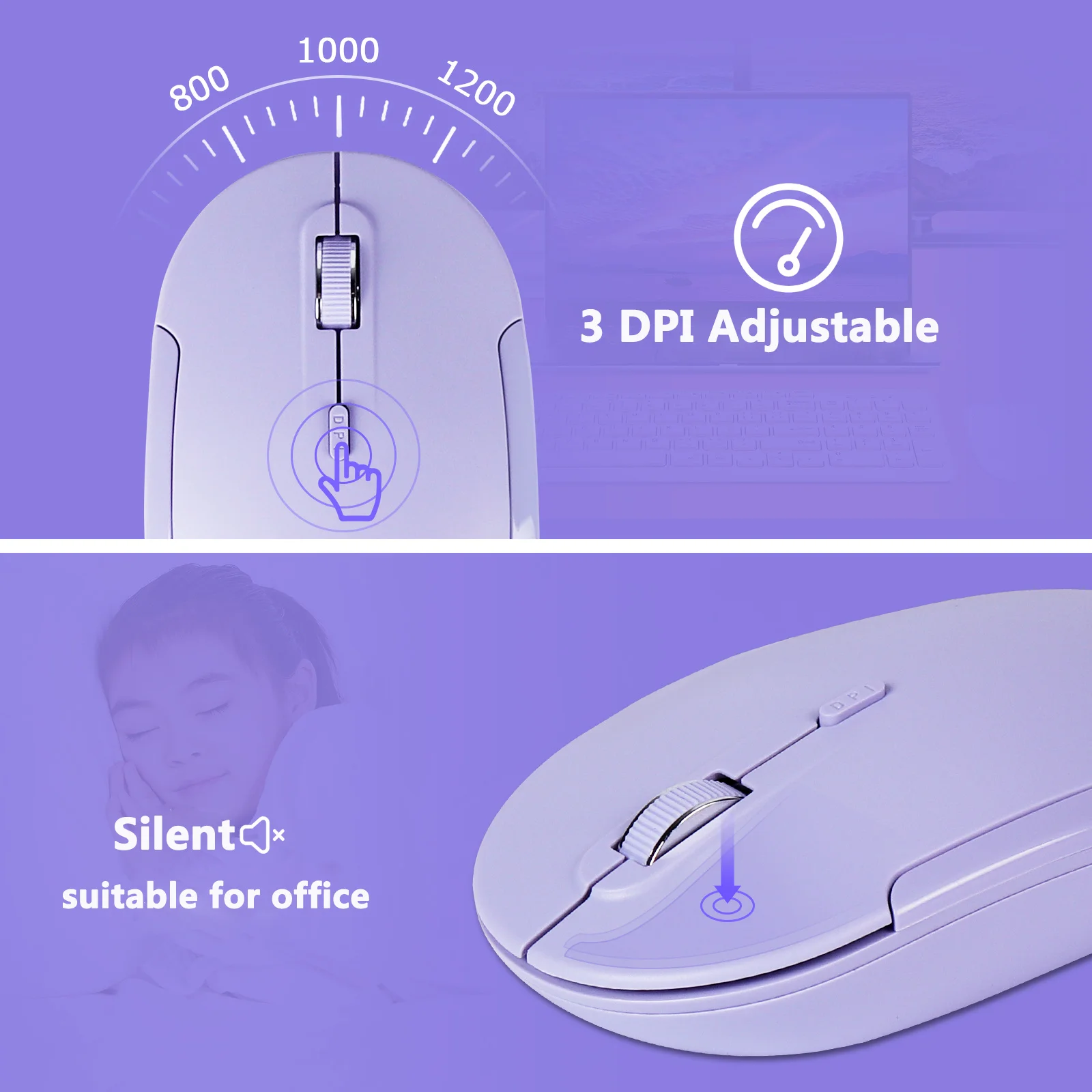 Teclado sem Fio e Mouse Combo Roxo Multimídia Teclado Mouse Conjunto Ergonômico Silencioso Teclado Mause para Computador Portátil Smart tv 2.4g - Imagem 3