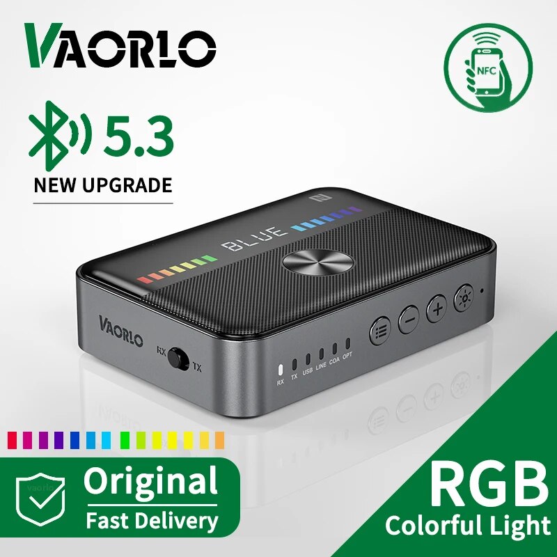  RGB Colorful Light Bluetooth 5.3 Audio Receiver Transmitter NFC USB 3.5MM AUX RCA Coaxial Optical DAC Converter Wireless Adapter 