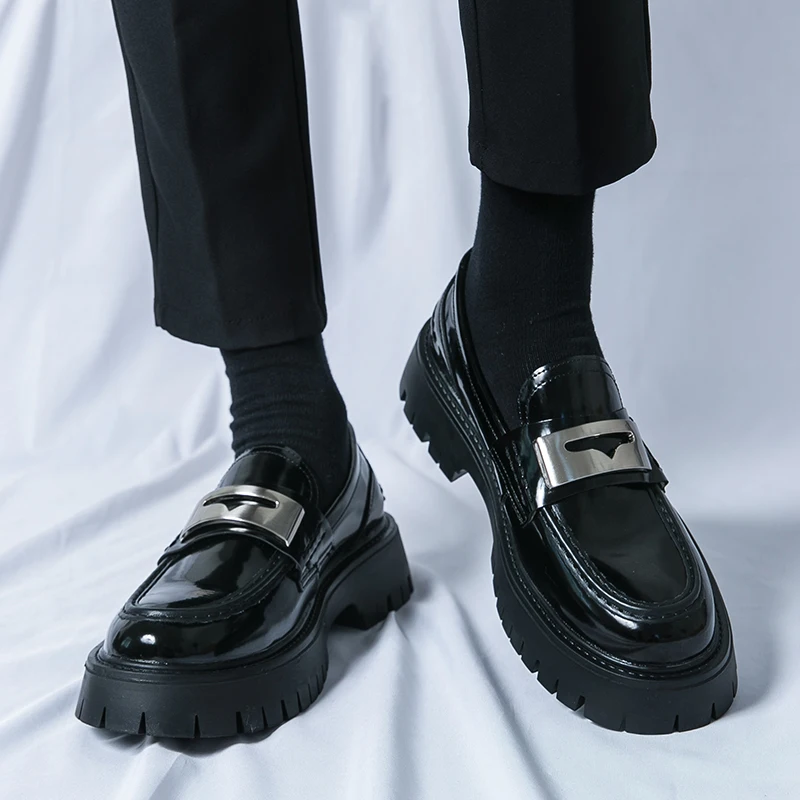 Platform New Men's Dress Leather Shoes High Classic Comfortable Pointed Toe Lace-up Business Shoes Fashion Casual Wedding Party