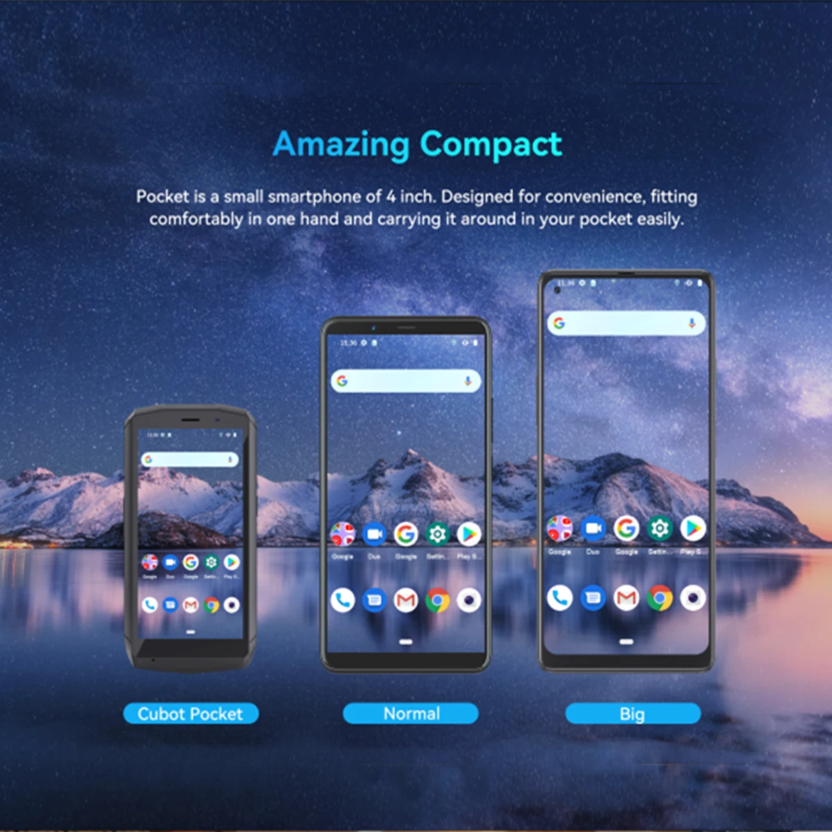 Cubot Pocket Mini Smartphone 4 Inch Display NFC 4 GB + 64 GB 3000mAh Battery Android 11OS Telephone Face ID Google Pay Phone