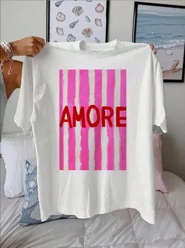 AMORE Striped Art Pattern Summer Outfits Women Casual Round Neck Short Sleeve Female T-Shirt Tops 1
