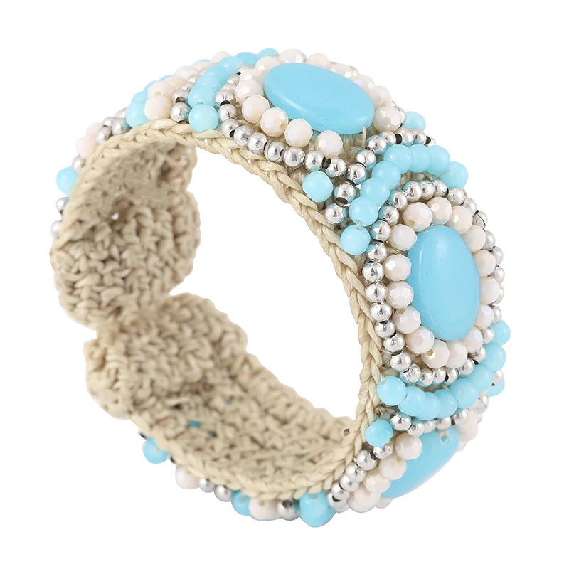 

Custom wholesale light blue crystal bangle chunky trend hand-woven cuff ladies bangle bracelet for mom gift