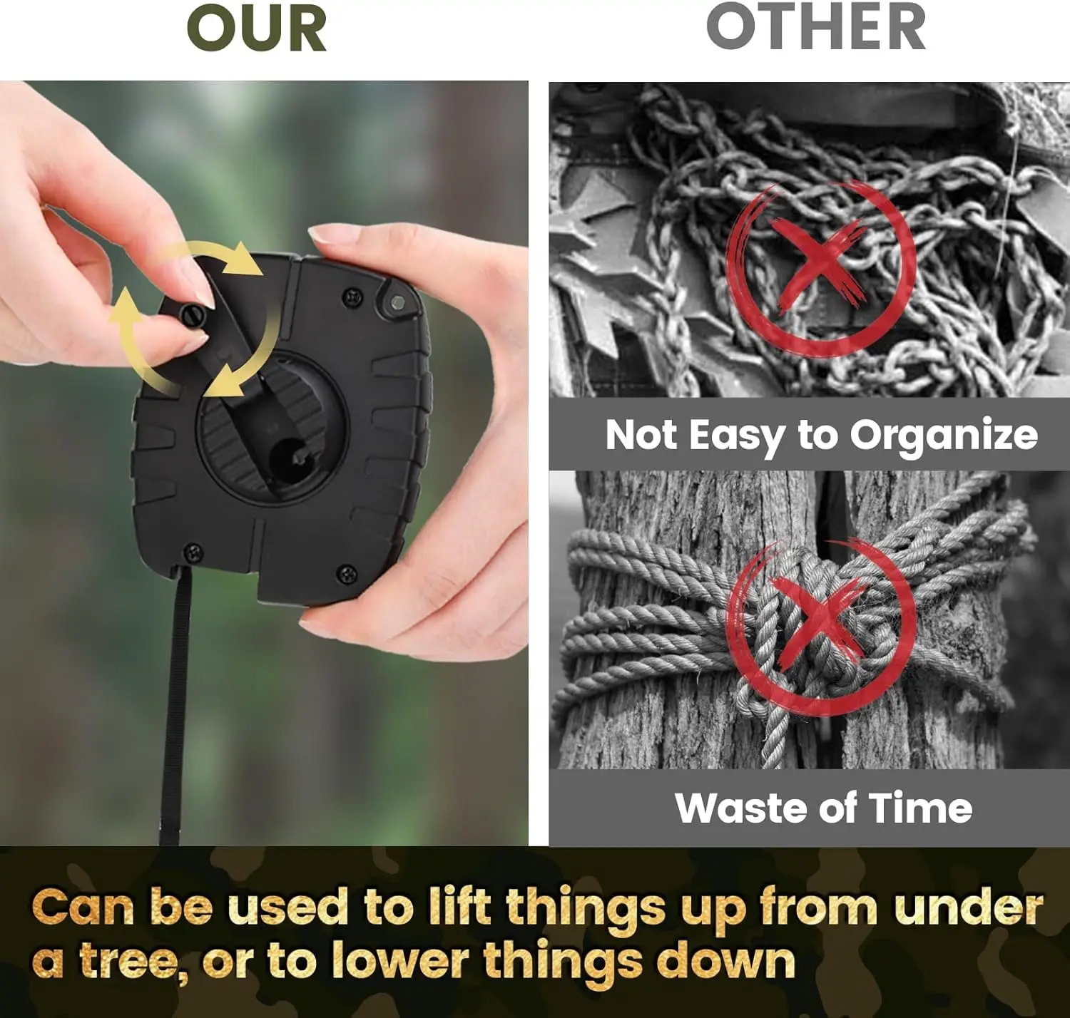 Tangle Resistance Climbing Accessories 30ft Retractable Hoist for Hunting Rope Gun Retriever Crossbow Tree Saddle