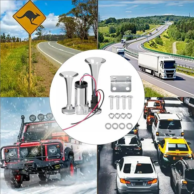 듀얼 슈퍼 라우드 전기 솔레노이드 밸브 에어혼 자동차 경적 스피커, 컴프레서 포함 트럭 보트용, 12V 전기 에어혼 키트, 1 개