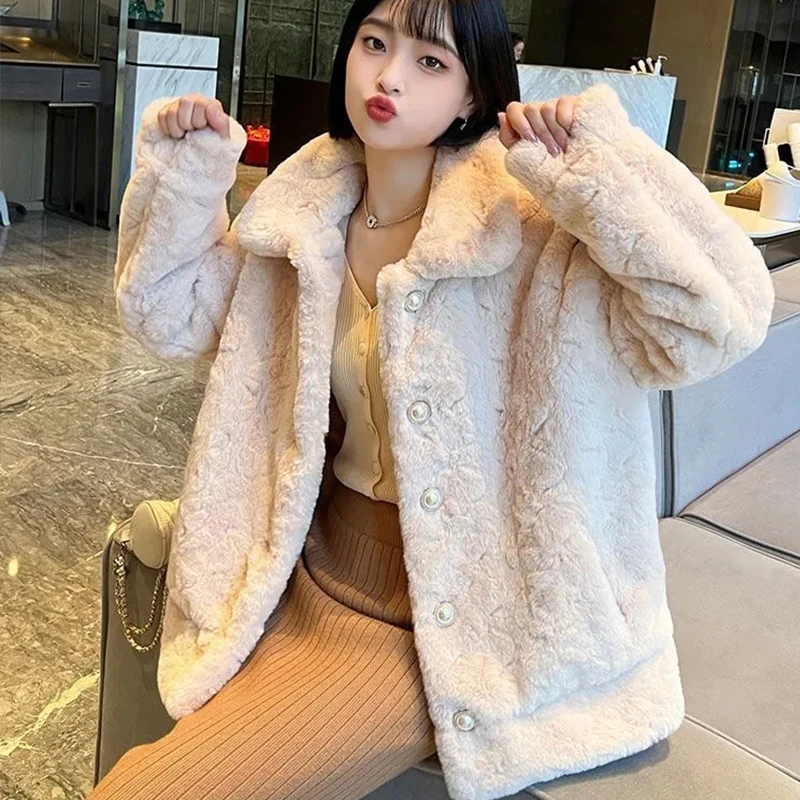Brand Thickened Plush Outerwears Female Korean Clothing Winters Warm Fashionable lLamb Fur Coat Woman Winter  Luxuryoose plush