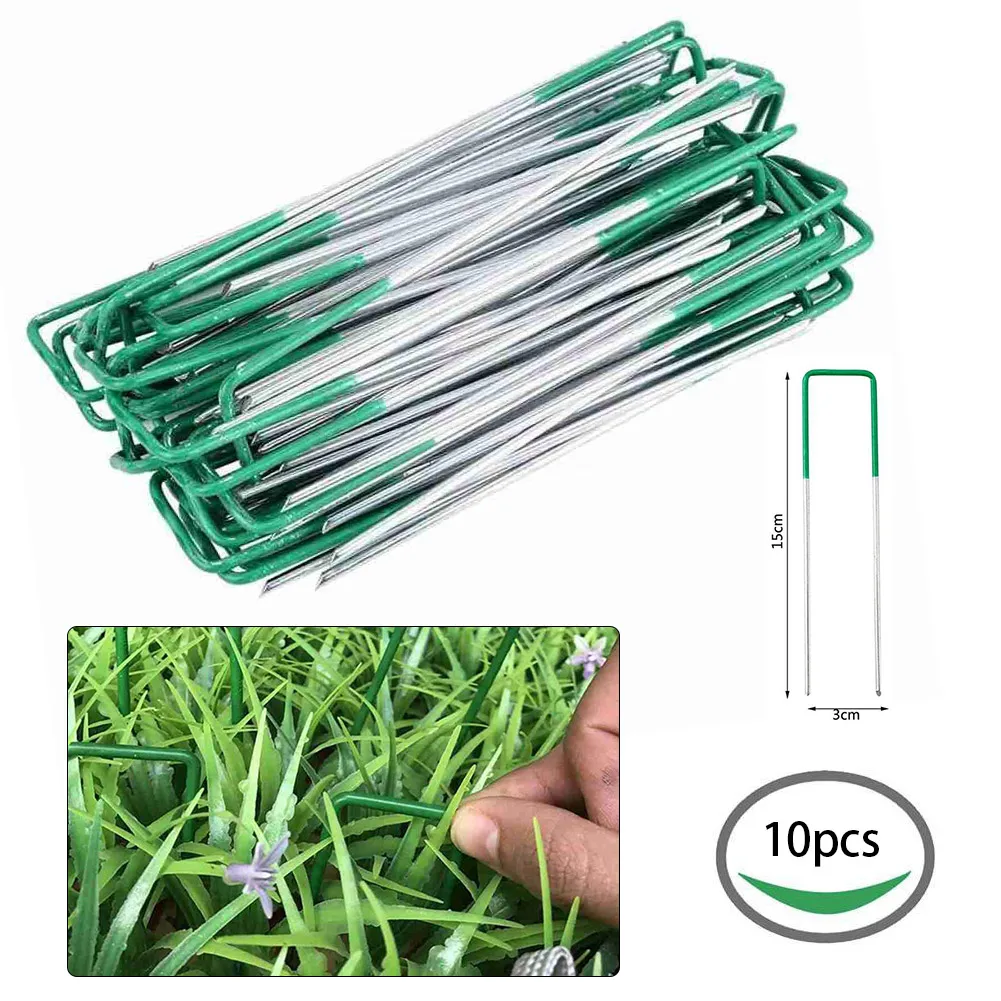 10pcs U-Shaped Nails Carbon Steel Garden Netting Fixed Pegs Garden Ground Lawn Turf Galvanised Pegs Staples Fastening Nails garden staples
