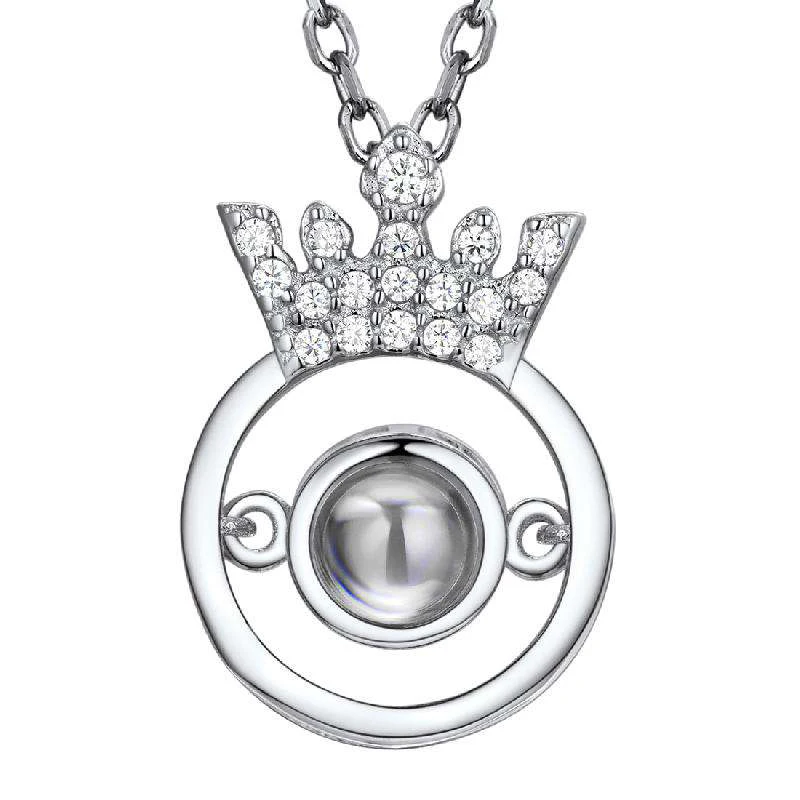 

Women's necklace Projection I love you in 100 languages,925 silver Crown Pendant Necklace