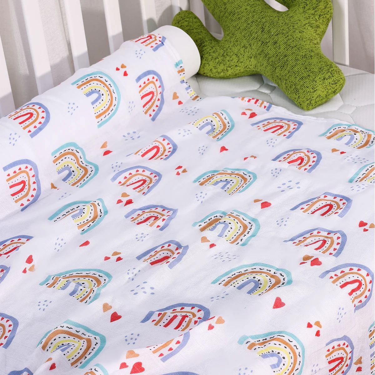 Happyflute 120*110CM Muslin Swaddle For Newborn Bamboo Cotton Summer Blanket Bed Comforter Cute Baby Blankets