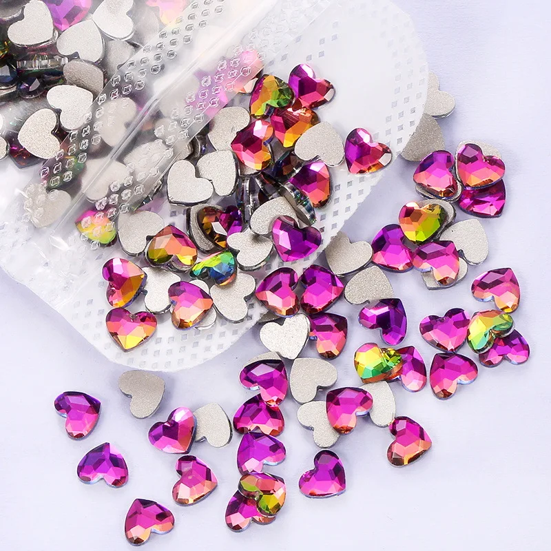 100 Stück Großhandel Mixcolor Love Diamonds unregelmäßiges Glasnagelzubehör mit flachem Boden – Detail 18