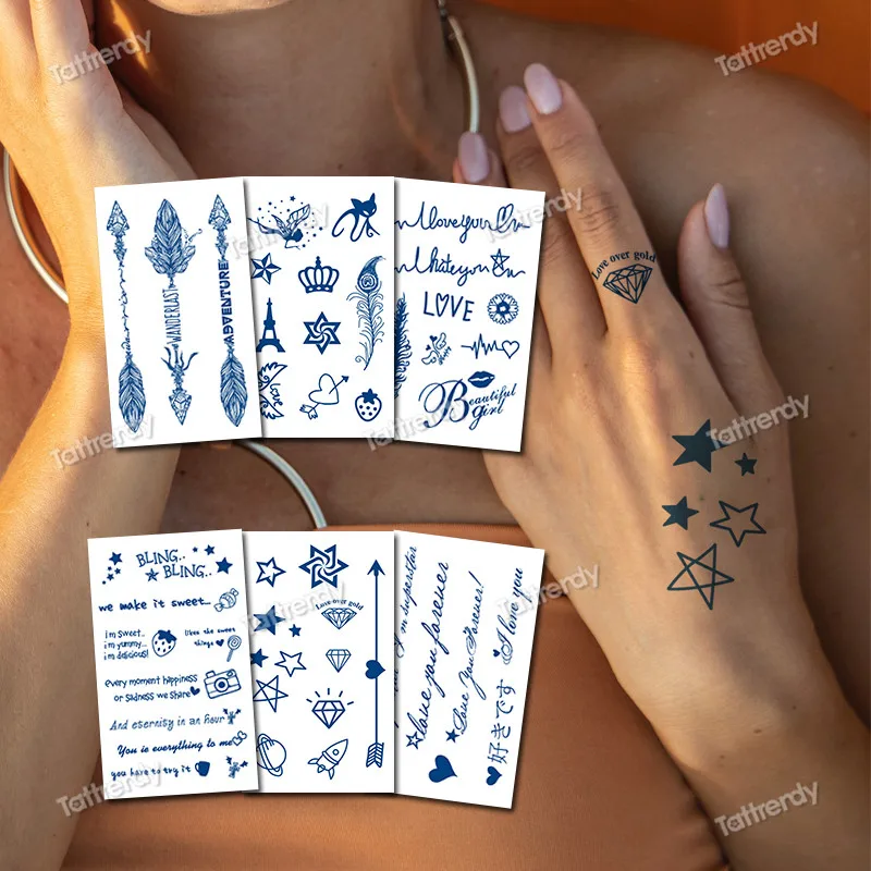 

8Pcs/Lot wholesale temporary tattoo sticker herbal juice ink natural body art painting adult hand wrist tattoo fake star words