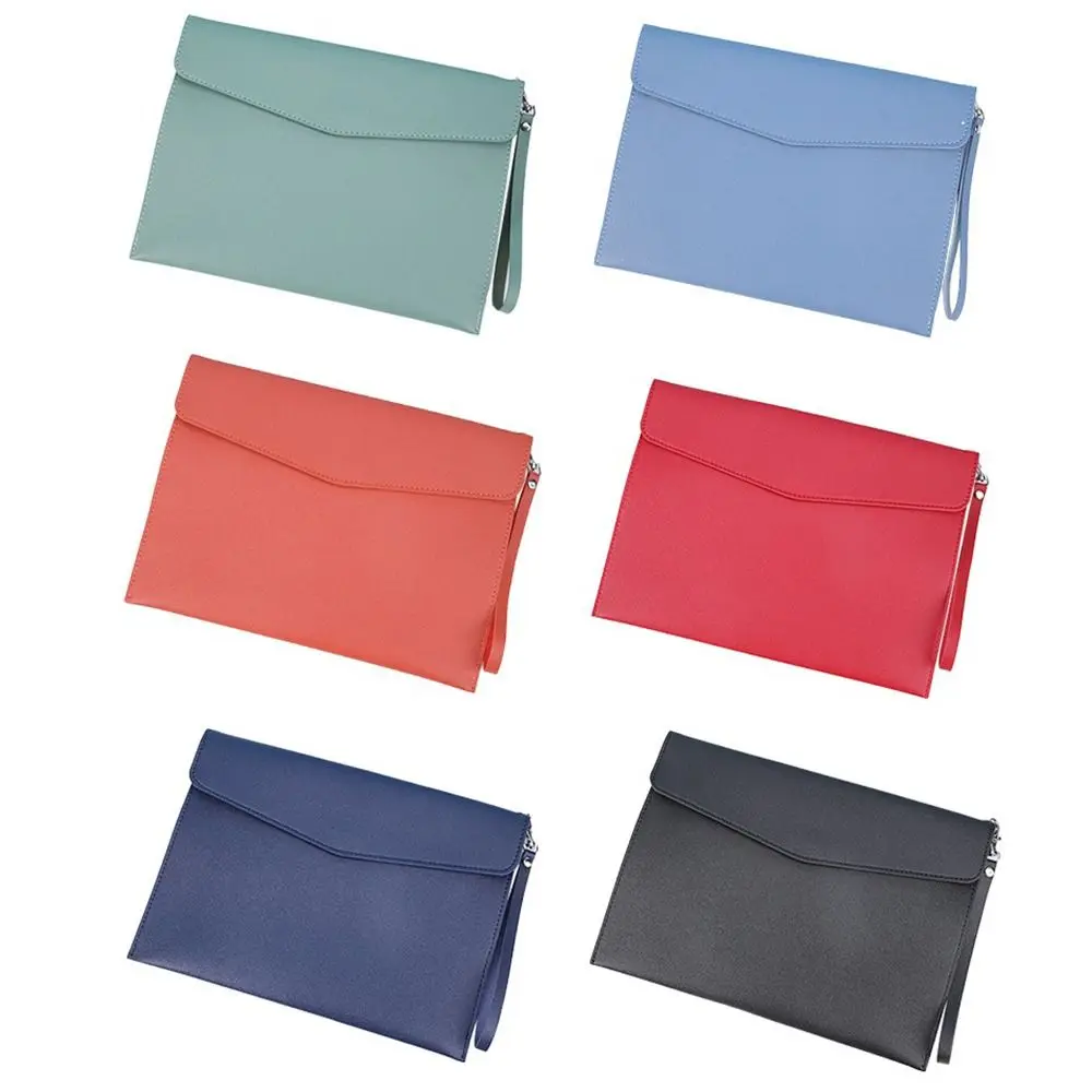 Large Capacity Leather Document Pouch with Handle - Stylish File Organizer