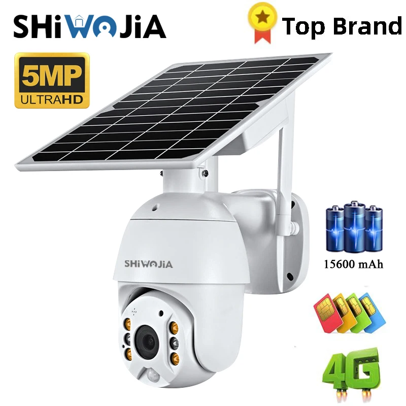 Shiwojia Camera 4G Sim Card 5Mp Hd Pannello Solare Monitoraggio Esterno Telecamera Cctv Smart Home Allarme Intrusione Bidirezionale Standby Lungo