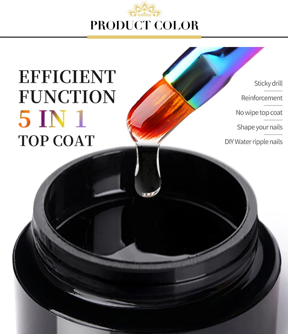Description Picture 3 of itemBORN PRETTY 5 IN 1 No-wipe Top Coat Reinforcement Gel Nail Polish Efficient Function Adhesive Water Nail Art Gel DIY Design