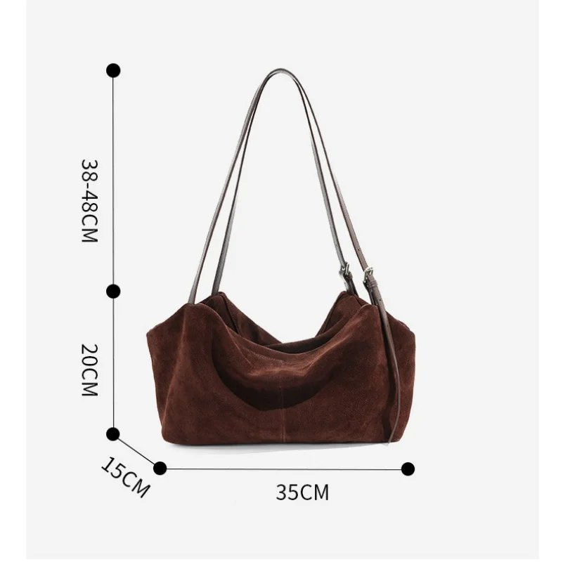 حقيبة كتف جلد سويدي فاخرة للنساء