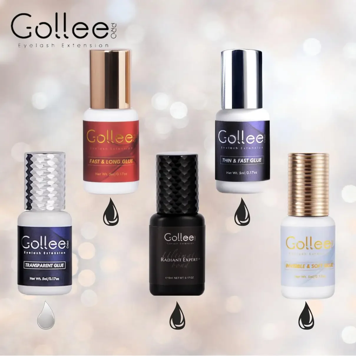 Gollee 5ml 0.5 Second Fast Drying Strong False Eye Lash Extension Glue Adhesive Retention 5-7 Weeks Low Smell Mink Eyelash Glue 5ml free shipping eyelash glue 6 7 weeks 1s eyelash extension glue retention extra strong black eyelash extension lash adhesive