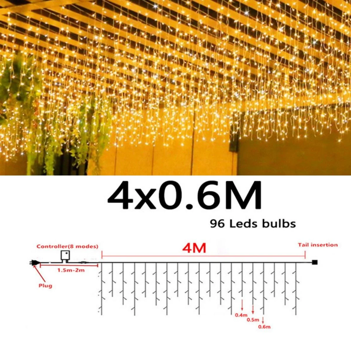 

Christmas LED Curtain Icicle String Lights Droop 0.4-0.6m Fairy Wedding Party Outdoor Garden Street Decor Holiday Lighting