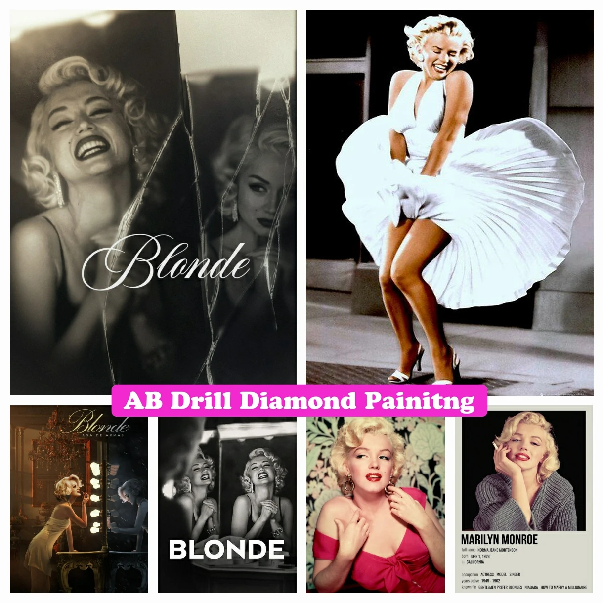 

Blonde Marilyn Monroe 5D DIY AB Drills Diamond Painting Embroidery Movie Sexy Woman Art Cross Stitch Hobby Mosaic Home Decor