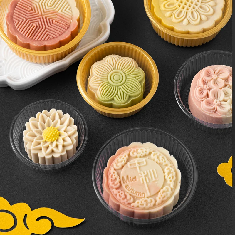 100Pcs Mooncake Plastic Inner Tray Round Packaging Box Handmade Biscuit Egg Yolk Crisp Cake Holder Pastry Decorative Accessories