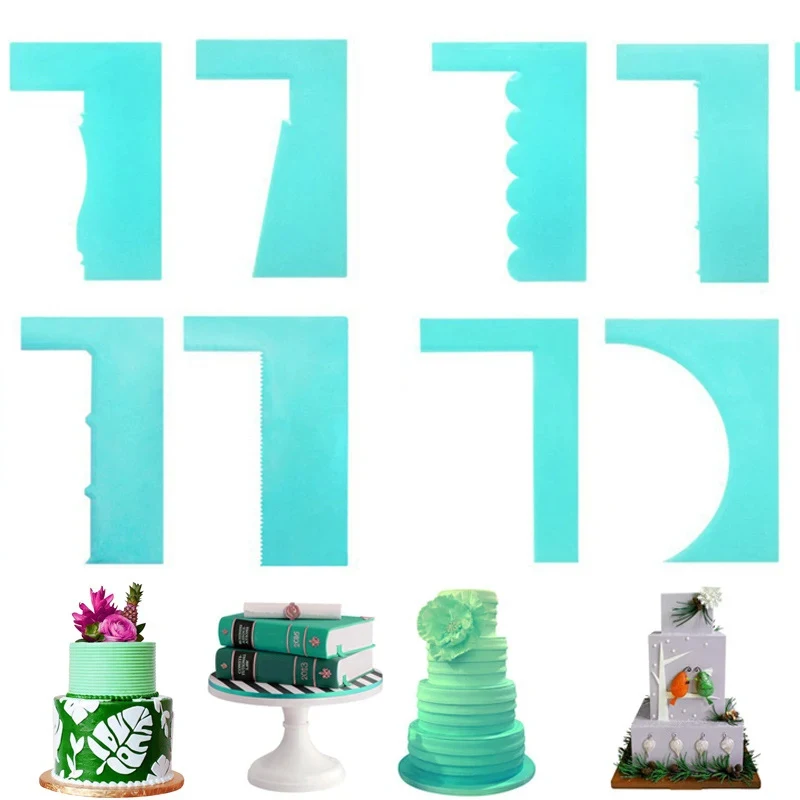 

8 Design Mousse Cake Edge Scraper Decorating Comb Pastry Icing Smoother Textures Fondant Spatulas Baking DIY Tools Confectionery