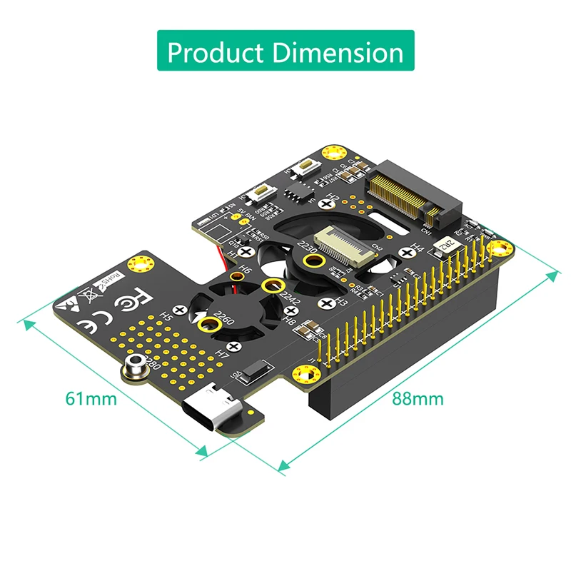NVMe M 키-PCI-E 어댑터 지지대 2230 2242 2260 2280 M.2 NVME SSD 쿨러 선풍기 RGB LED 듀얼 스위치 FFC 케이블, 라즈베리 파이 5 용