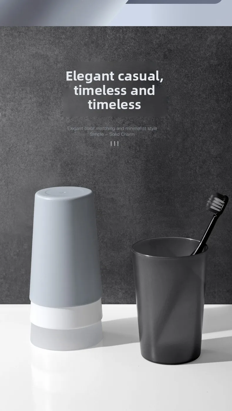 Solid Colour Plastic Toothbrush Tumbler Set For Bathroom_voghion.com