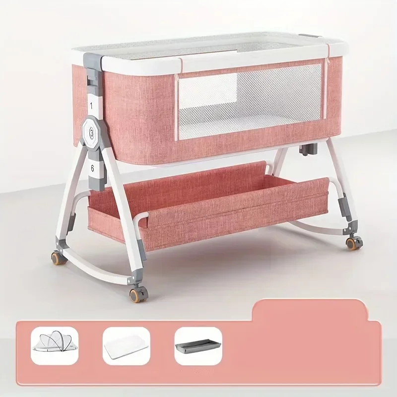 Baby Crib Multi Functional Baby Crib With Foldable Height Adjustment Splicing Portable and Movable Bedside Swing Cradle Sleeping Bed