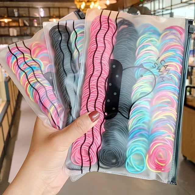 100Pcs/Set Girls Elastic Hair Bands Girls Hair Accessories 2.5cm Colorful Rubber Band Children Ponytail Holder Kids Hair Ties 2