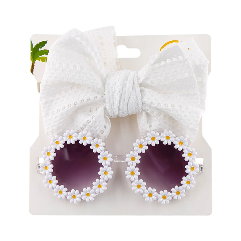 2Pcs/Pack Bows Headband Daisy Round Sunglasses for Children Ki Cute Summer Sun Glasses Protection Glasses Baby_voghion.com