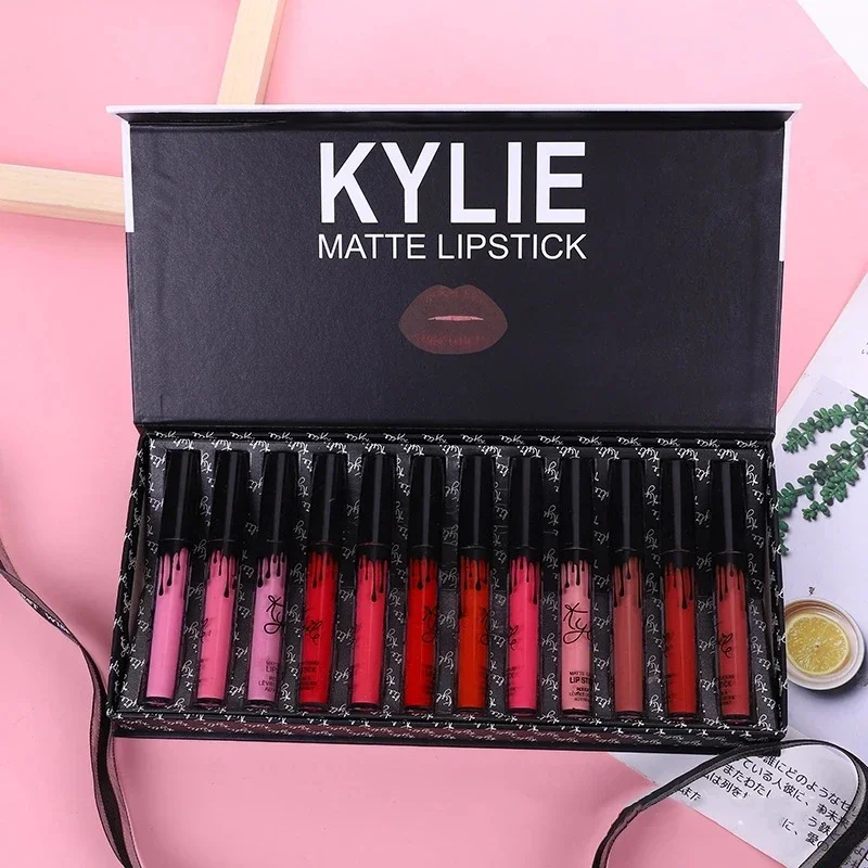 12pcs Kylie Matte Lip Gloss Set Waterproof Long Lasting Moisturizing Lipstick Tubes Women Lip Tint Coametic Makeup