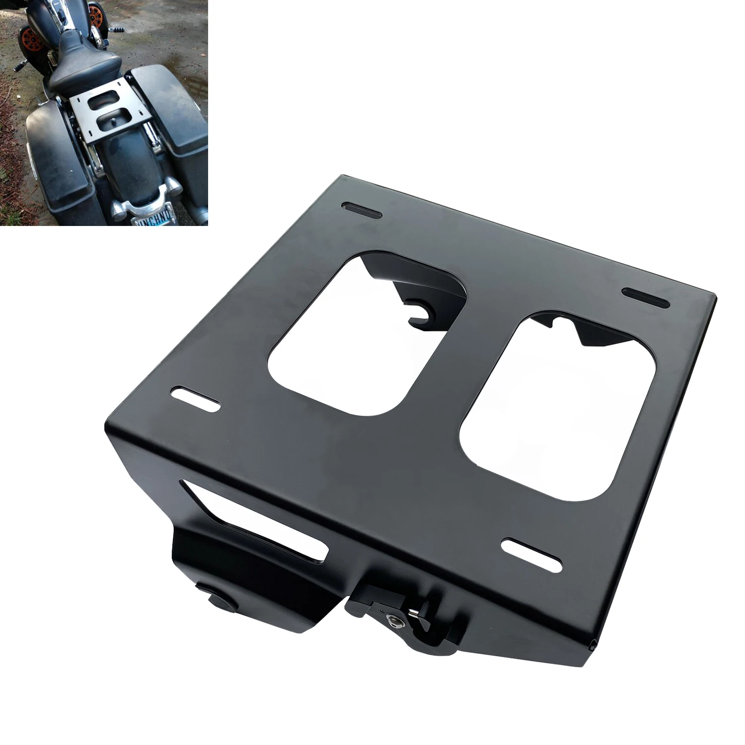 Black Motorcycle Detachable Solo Trunk Mounting Rack For Harley Touring ...