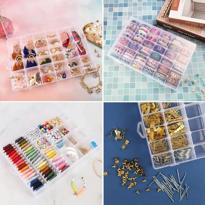 36 Grids Clear Plastic Organizer Box with Adjustable Compartment Dividers Collection Box for Bead Nails Jewelry Art DIY Crafts
