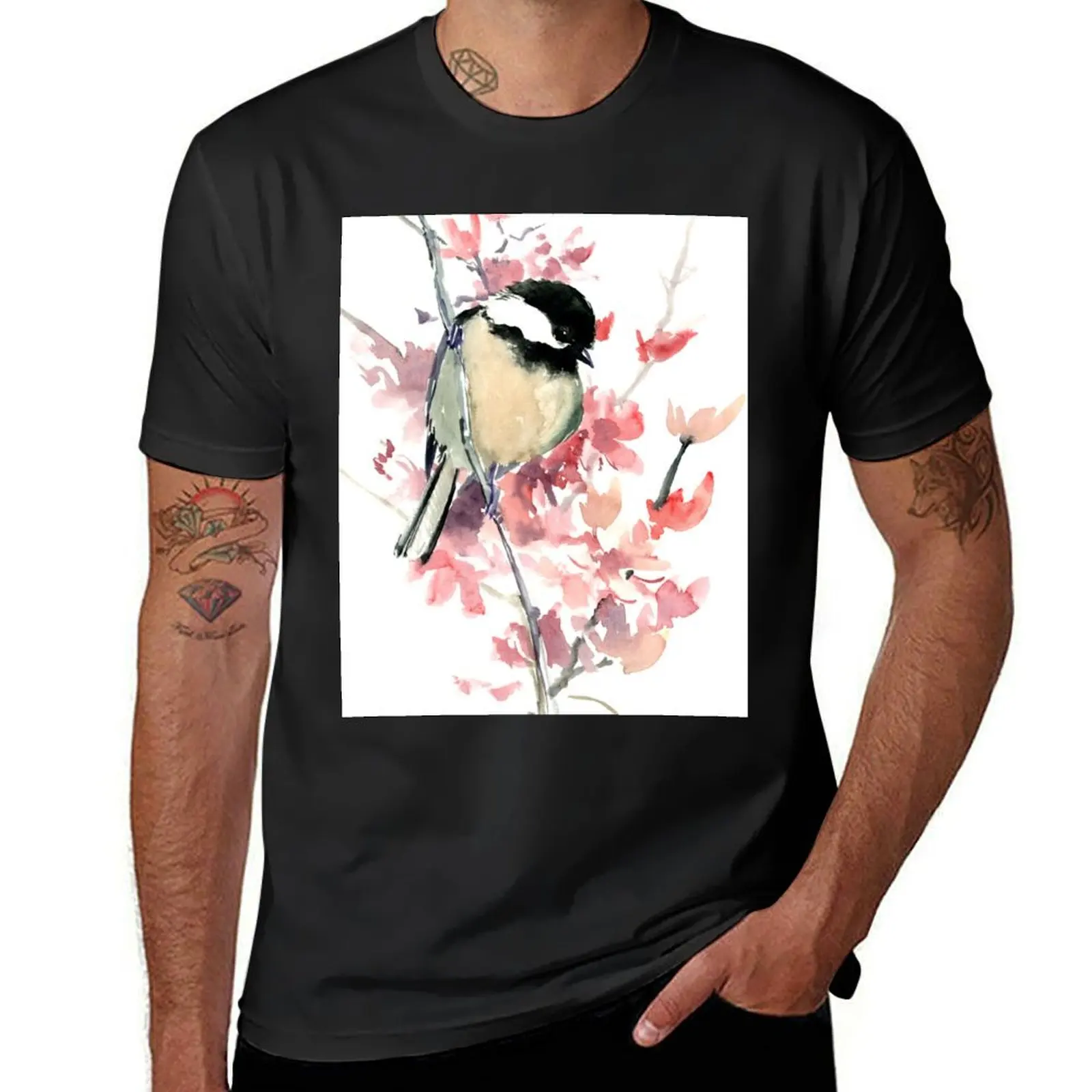 Chickadee and Cherry Blossom T-Shirt funnys oversizeds aesthetic clothes mens graphic t-shirts hip hop