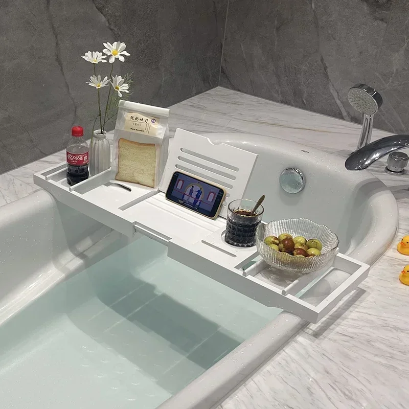 Extendable Bamboo Bathtub Tray Caddy, Bath Tub Organizer with Nonslip Bottom, Wine Tablet Holder for Relaxing Spa
