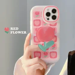 Cartoon Tulip Flowers Shockproof Phone Case - Protective and Stylish Cover - iPhone 15 (With holder)