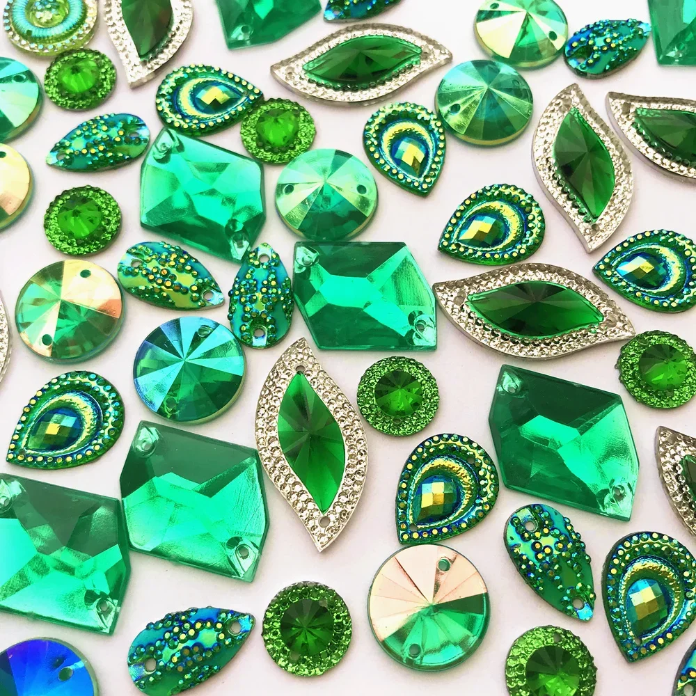 Mix Drop Round Leaf Green Sew-On Strass Sciolti Gemme Pietre E Cristalli Per Couture Cucito Matrimonio Abito Da Sera Arti
