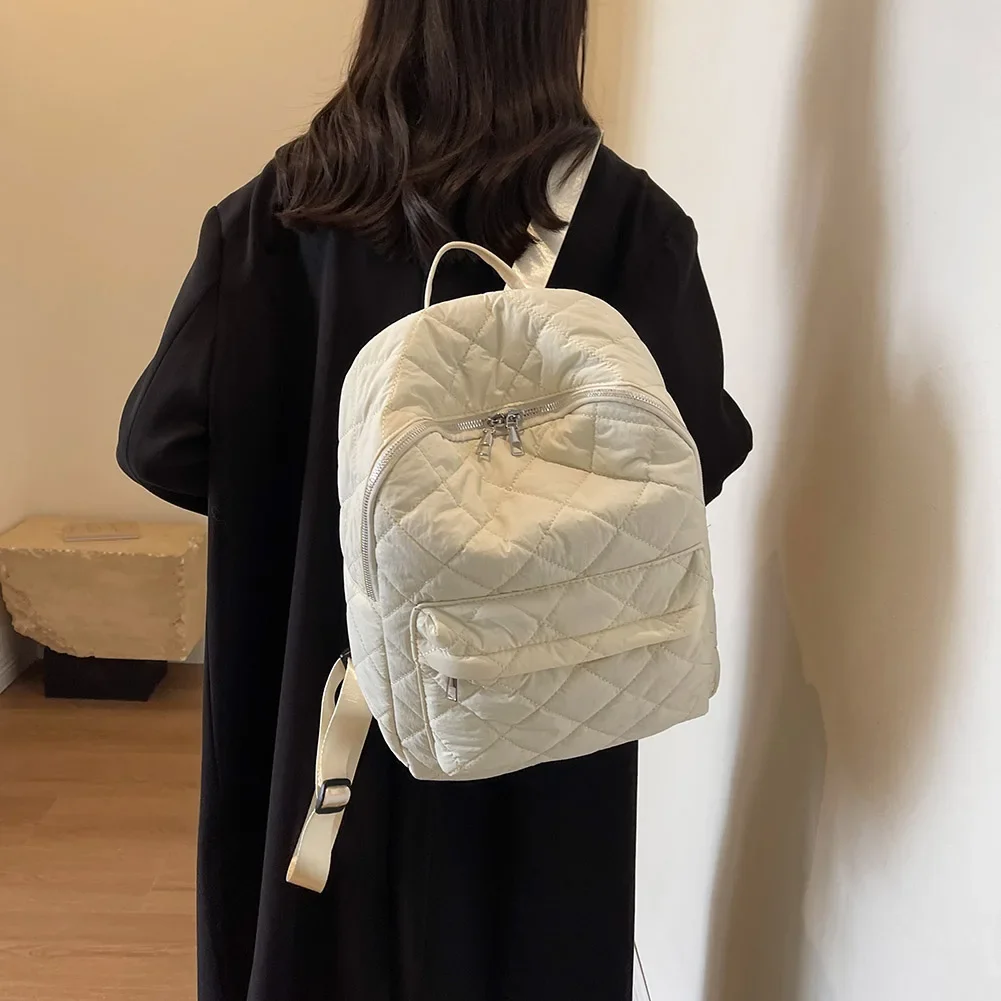 Quilted School Backpack for Women Girls Puffer Schoolbag Padded Laptop Backpack for Travel Shoulder Bag Mochila Knapsack 2023 5