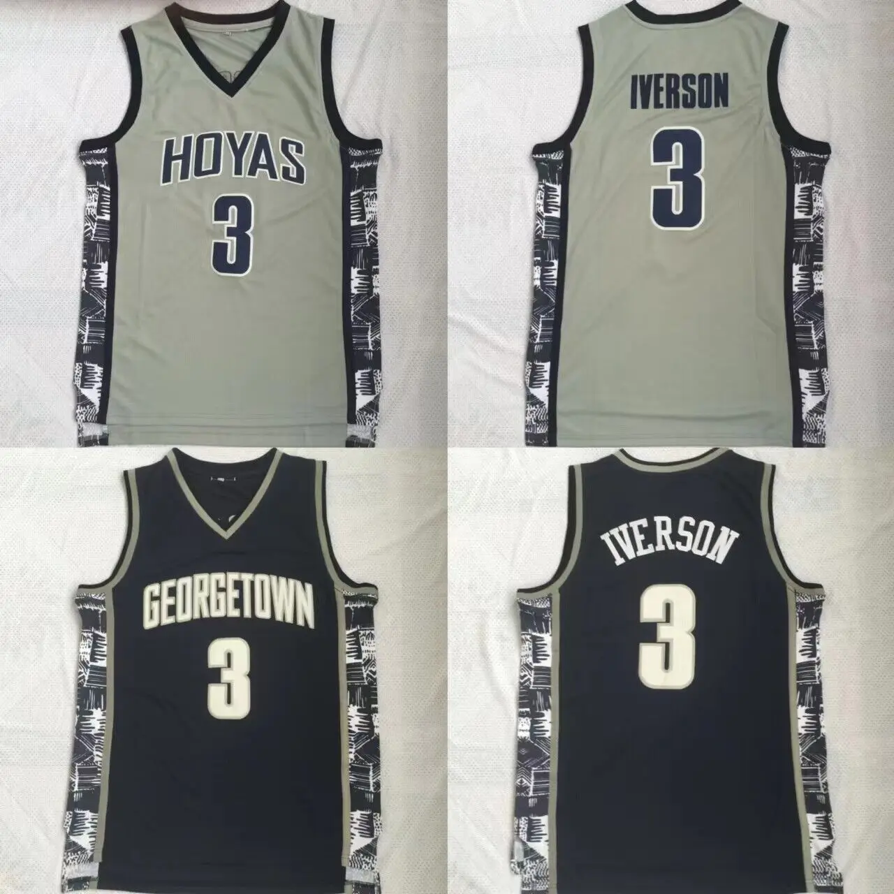 Allen Iverson #3 Georgetown Hoyas College Basketball Jersey Sewn Blue Grey  - AliExpress