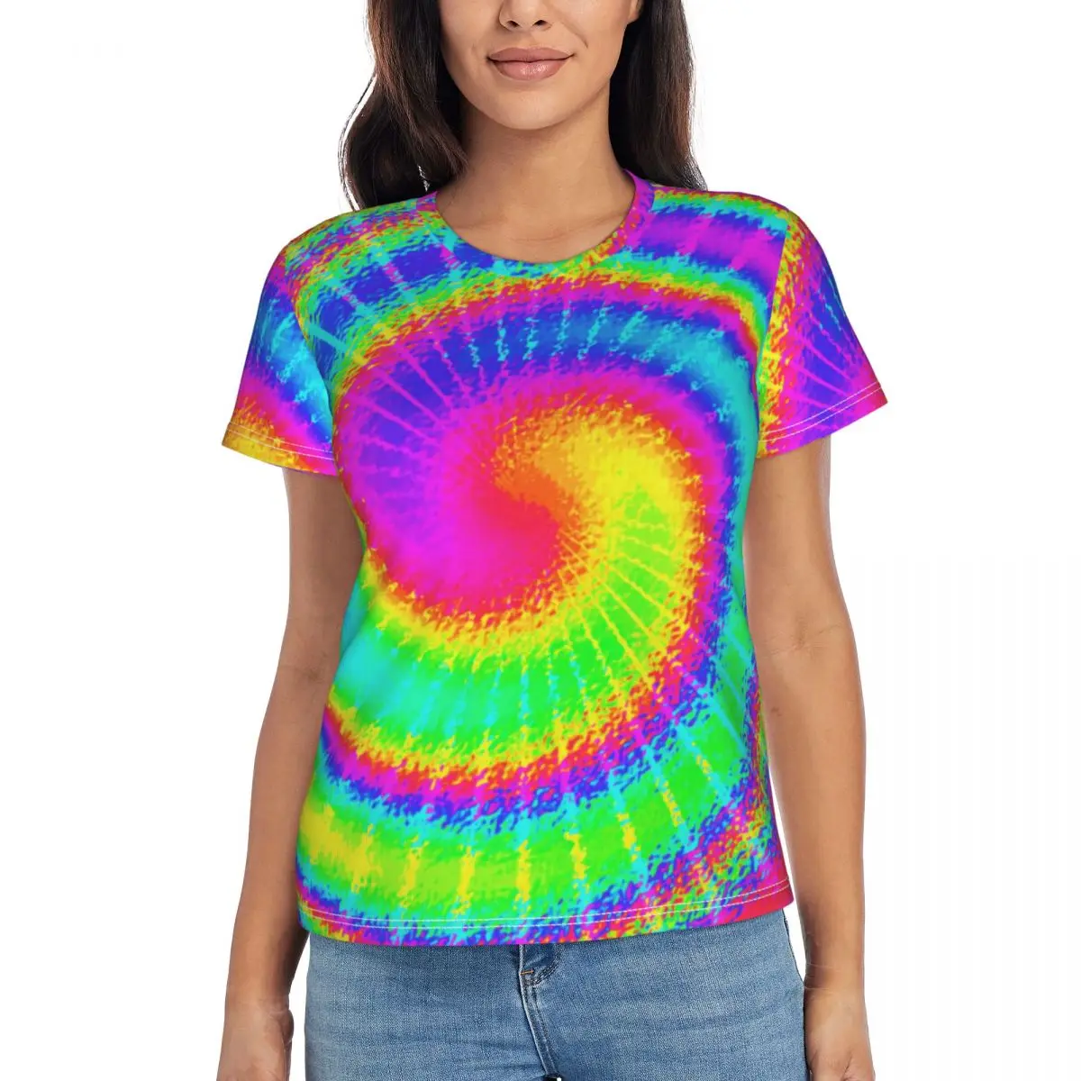 

Colorful Rainbow T-Shirts Retro 80s Hippy Bohemian Tie Dye Street Style O Neck T-Shirt Short Sleeve Harajuku Tees Summer Tops
