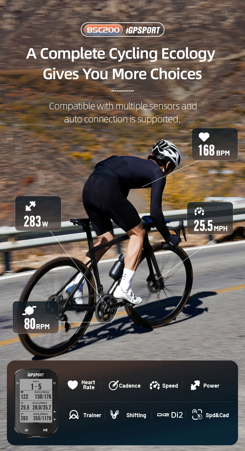 Bike GPS Computer BSC200 Bicycle Computer ANT 2.6 Inch Waterproof Wireless Bike