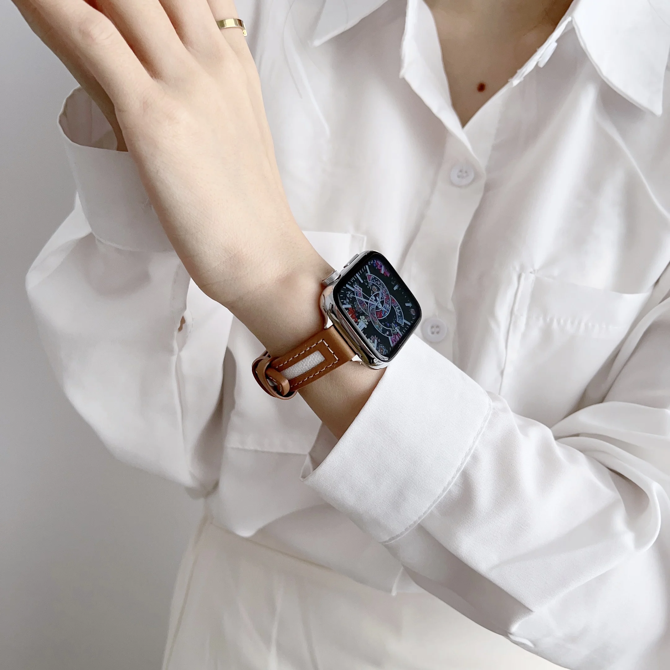 Small Slim Leather Strap For Apple Watch Ultra 49mm 8 7 45mm 41mm Watch Replacement Wristband For iwatch 6 5 4 3 SE 44/40mm 42mm